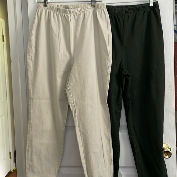 2 Denim & Co. pants dark green & cream. Stretch denim. Petite 1X. Gently used. - Picture 1 of 3